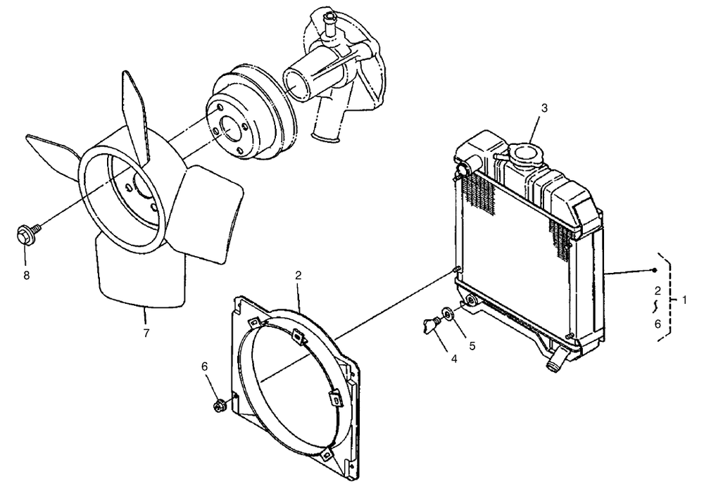 Radiator Assembly Diagram and Parts List for 22302 990001 - 999999 Toro Lawn Tractor Accessories