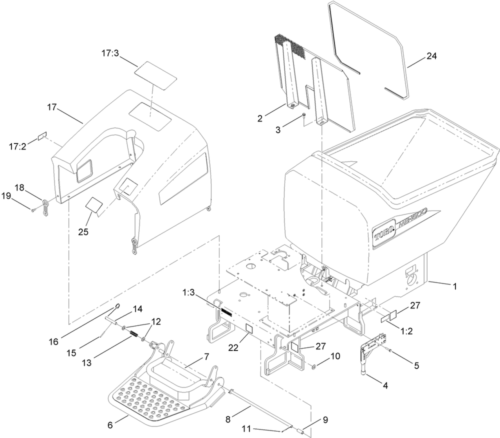 Main Frame Assembly Diagram and Parts List for 68038G 400000000 - 402349999 Toro Lawn Tractor Accessories