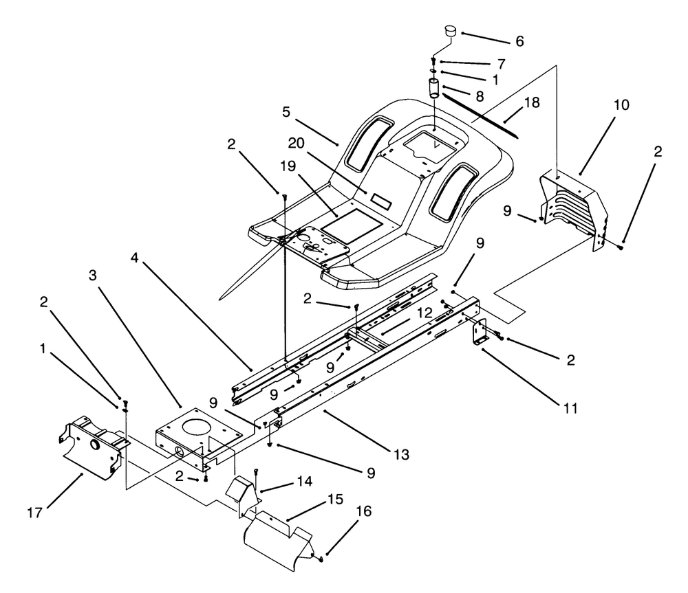 Frame Assembly Diagram and Parts List for 71180 3900001 - 3999999 Toro Lawn Tractor