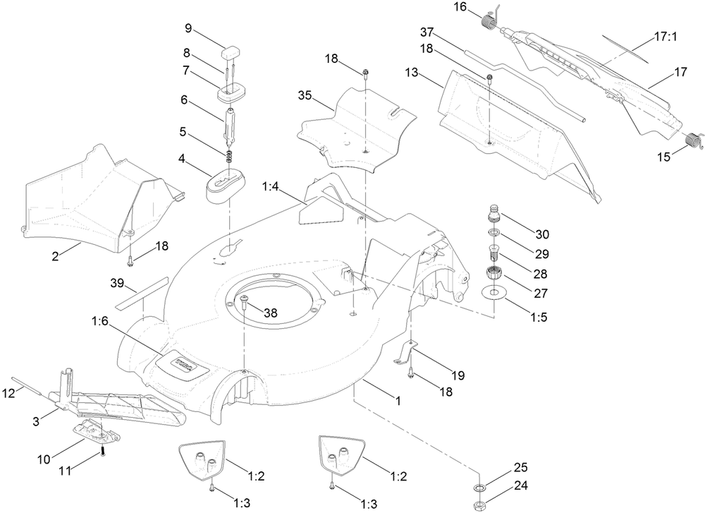 Housing Assembly Diagram and Parts List for 20838 401700000 - 409999999 Toro Lawn Mower