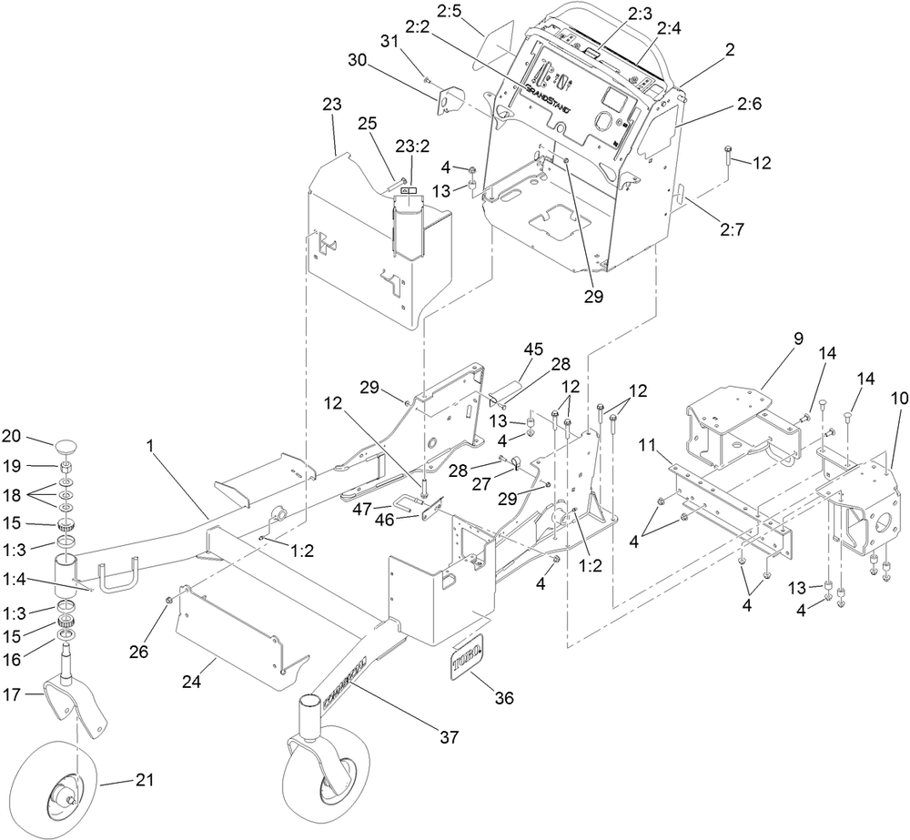 Frame Assembly Diagram and Parts List for 74583 (313000001-313001000)(2013) Toro Lawn Mower
