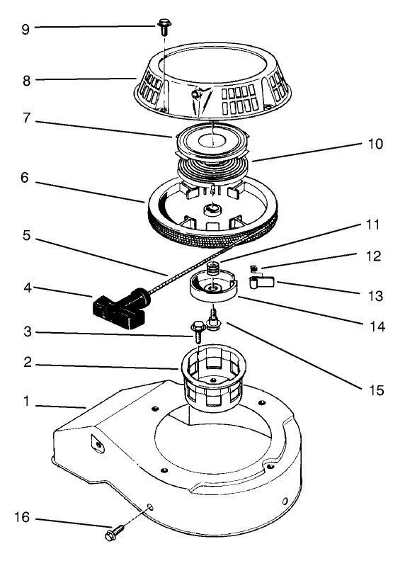 Recoil Assembly (Model No. 47ps5-7)(Model No. 22045b)(Model No. 47pt6-7)(Model No. 22045) Diagram and Parts List for 22045B 6900001 - 6999999 Toro Lawn Mower