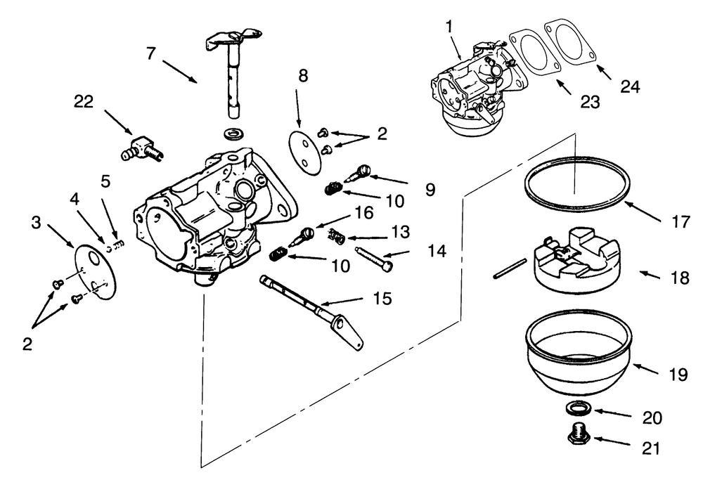 Carburetors Diagram and Parts List for 73401 3900001 - 3999999 Toro Lawn Tractor