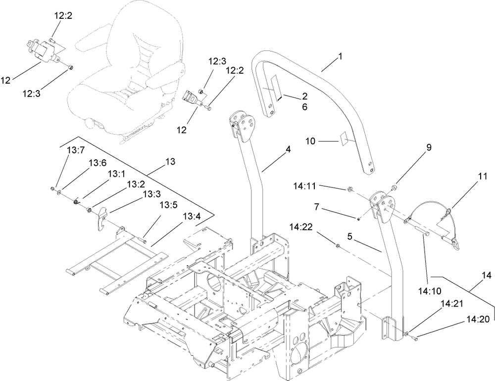 Roll-Over Protection System Assembly Diagram and Parts List for 74281TE (270000001-270000300)(2007) Toro Lawn Tractor