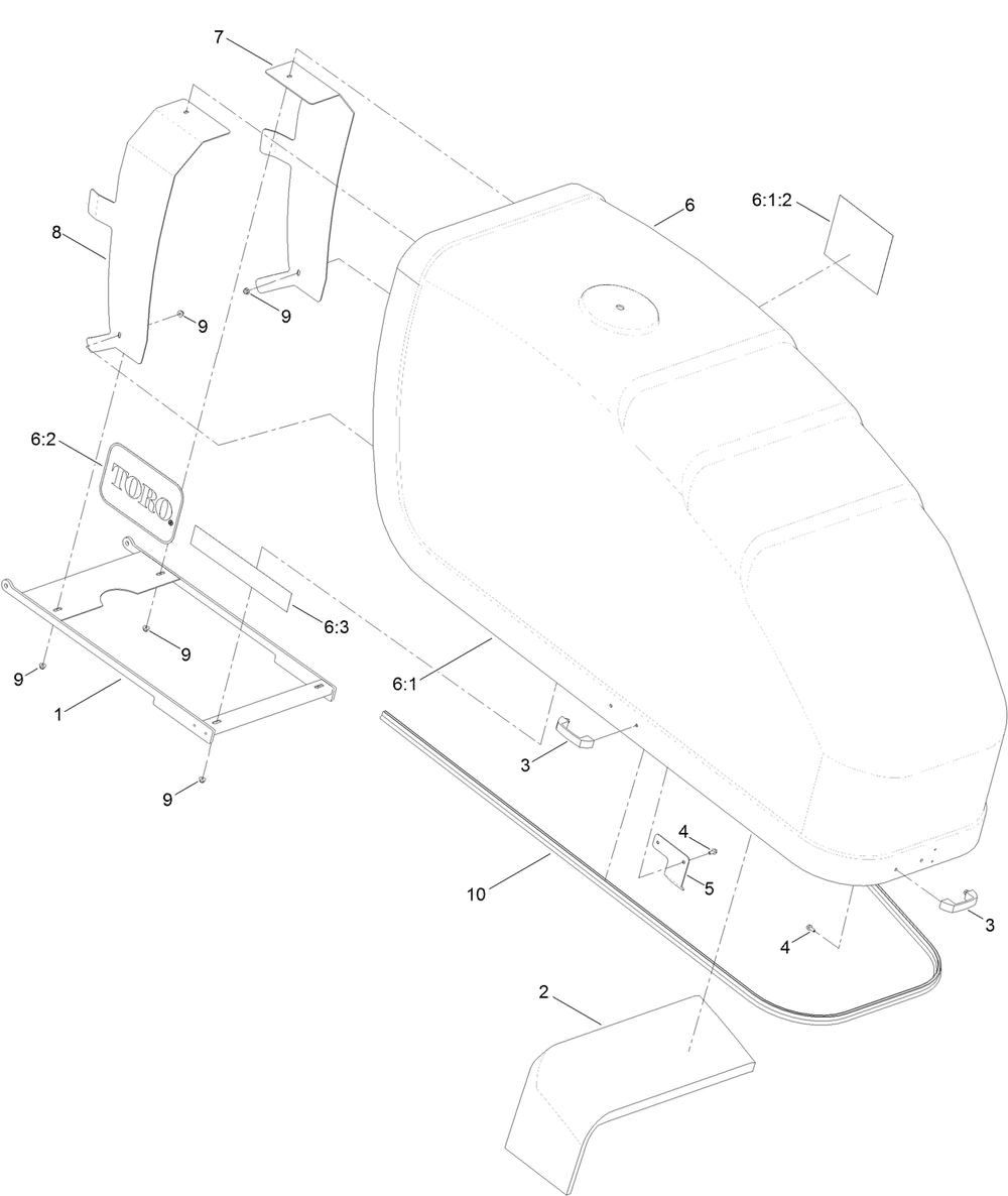 Front Hood Assembly No. Au115517 Diagram and Parts List for 23823W 316000001 - 316999999 Toro Lawn Tractor Accessories