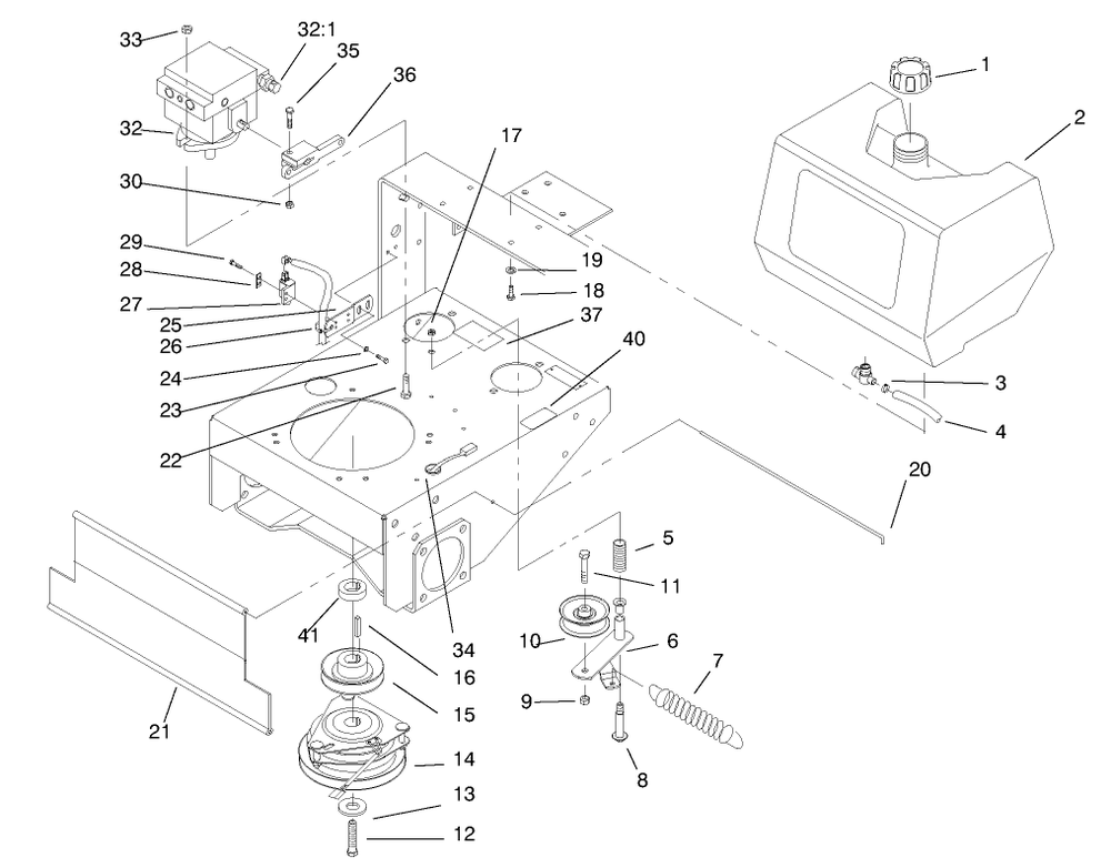 Fuel Tank, Hydro Pump & Pto Diagram and Parts List for 30192 790001 - 799999 Toro Lawn Tractor Accessories