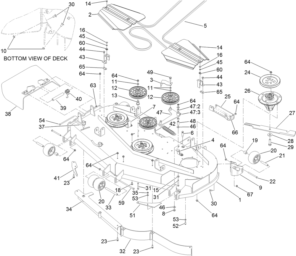 Deck Assembly Diagram and Parts List for 74265TE (313000001-313999999)(2013) Toro Lawn Mower