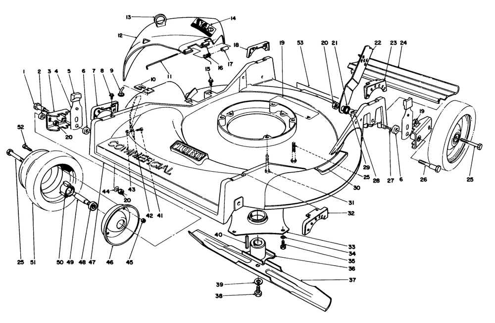 Housing Assembly Diagram and Parts List for 22025C 9000001 - 9999999 Toro Lawn Mower