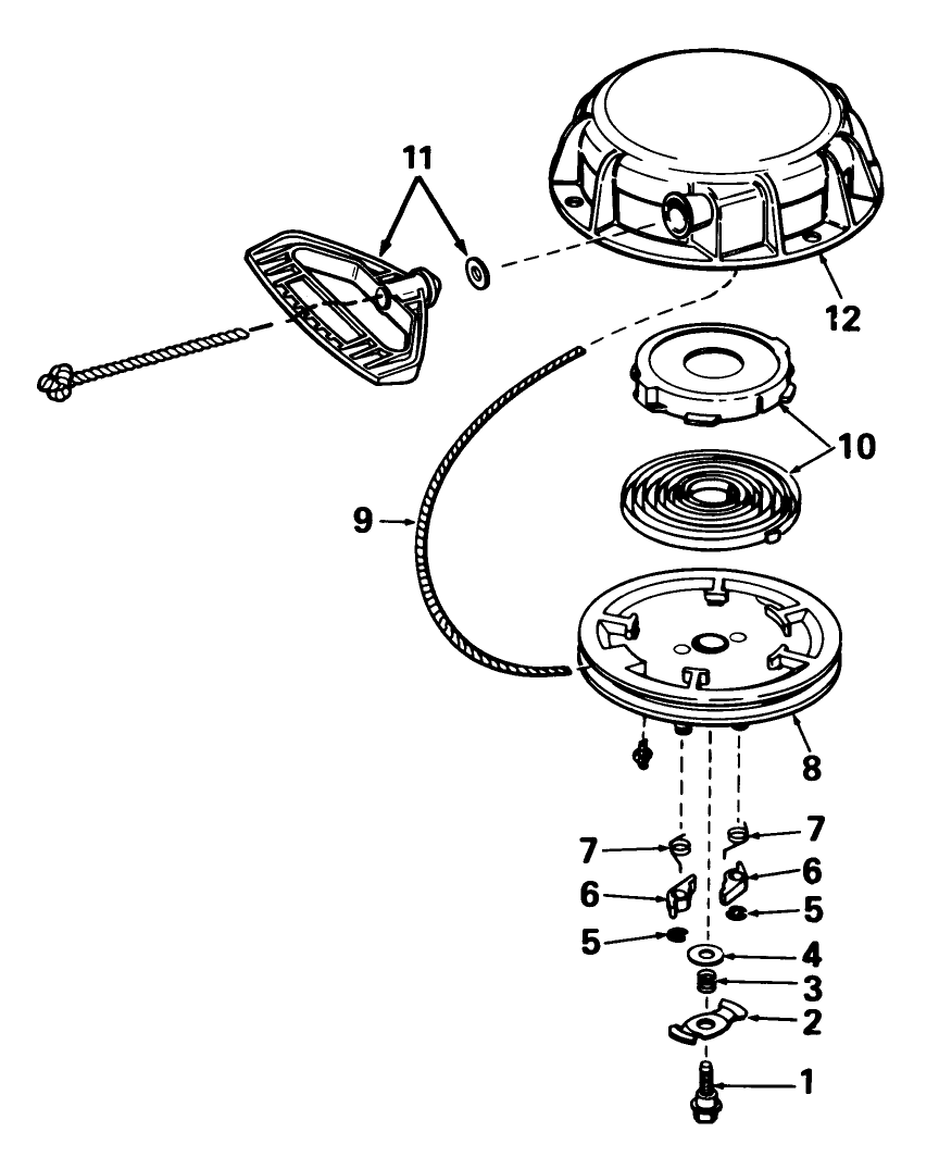 Rewind Starter No. 590573 Diagram and Parts List for 38080 5000001 - 5999999 Toro Snow Blower