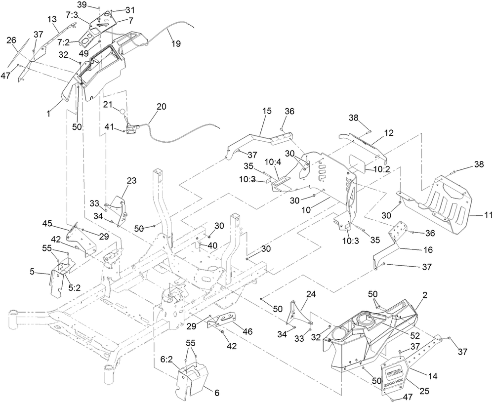 Control Console And Guard Assembly Diagram and Parts List for 77293 400000000-410199999 Toro Lawn Tractor