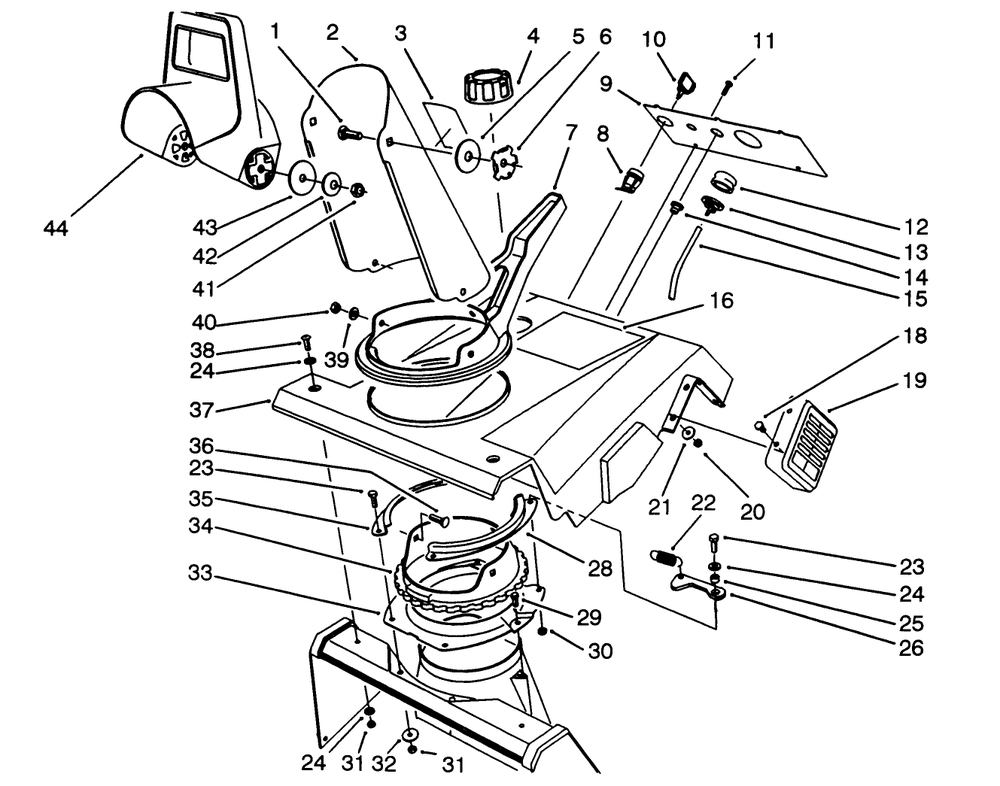Upper Shroud Assembly Diagram and Parts List for 38191 3900001 - 3999999 Toro Snow Blower