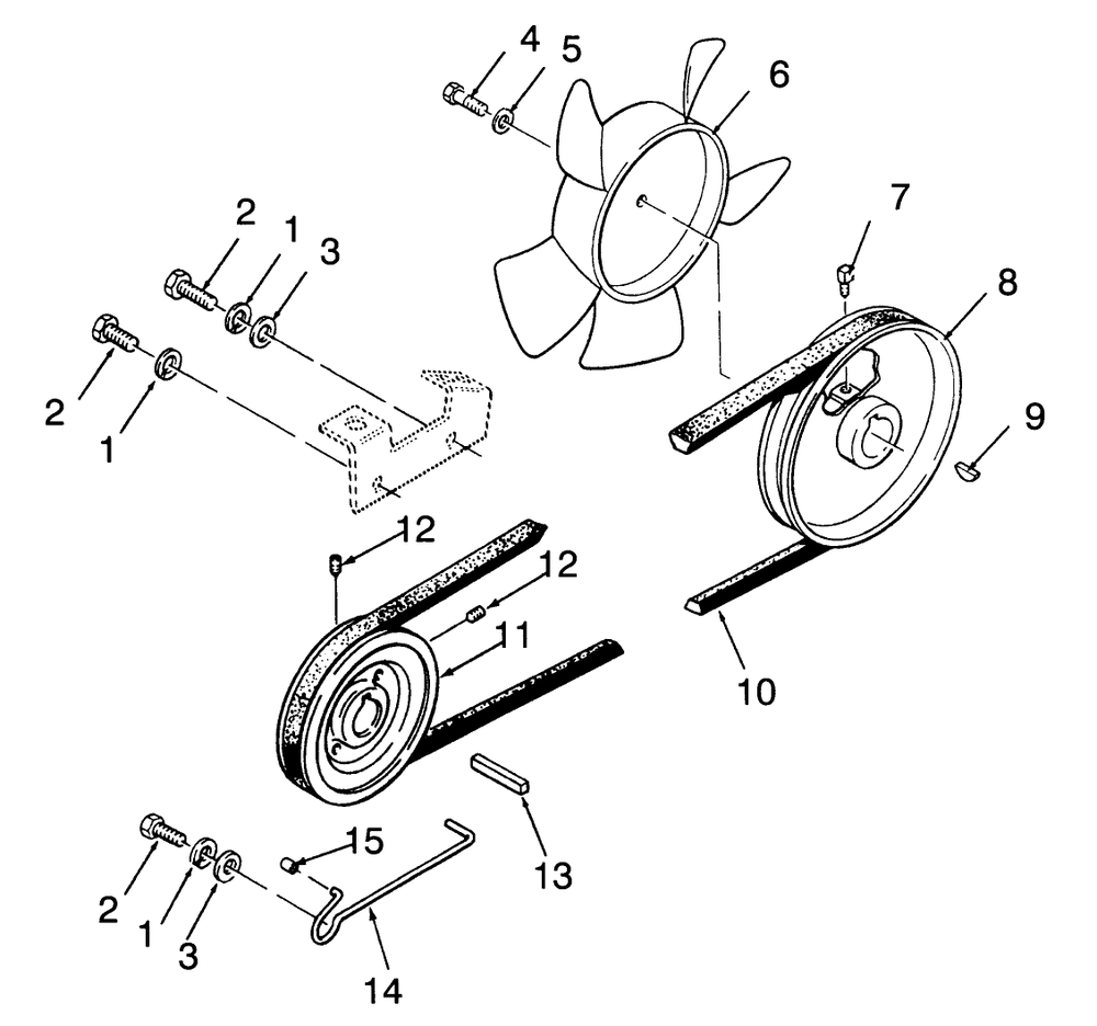 Drive Belt And Pulleys Diagram and Parts List for 73401 3900001 - 3999999 Toro Lawn Tractor