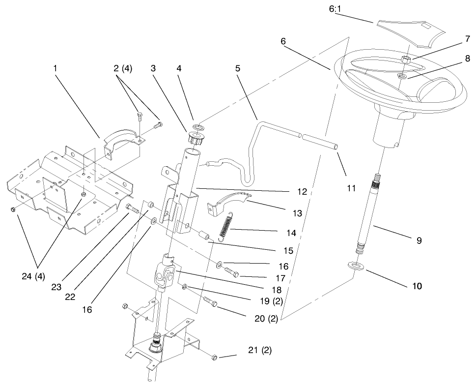 Steering Wheel And Tilt Diagram and Parts List for 72064 7900001 - 7999999 Toro Lawn Tractor