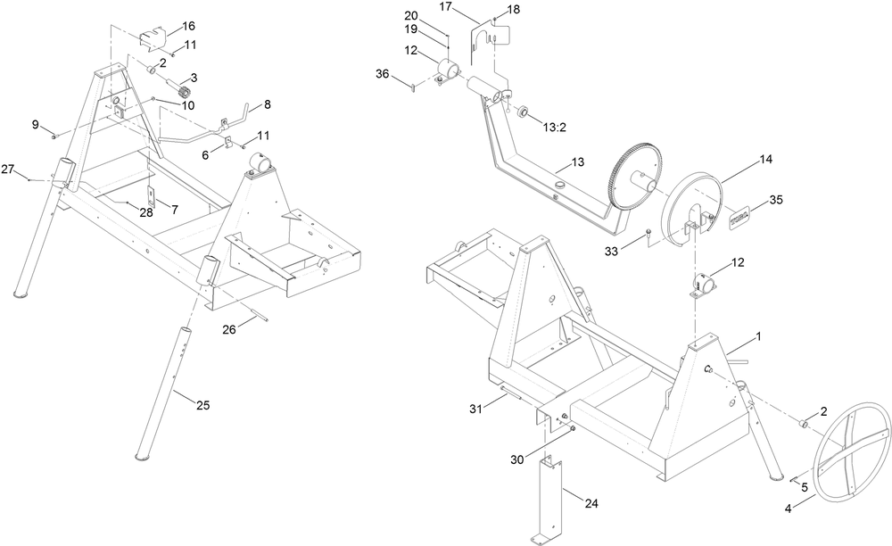 Main Frame Assembly Diagram and Parts List for 68007C 400000000 - 401999999 Toro Cement Mixer