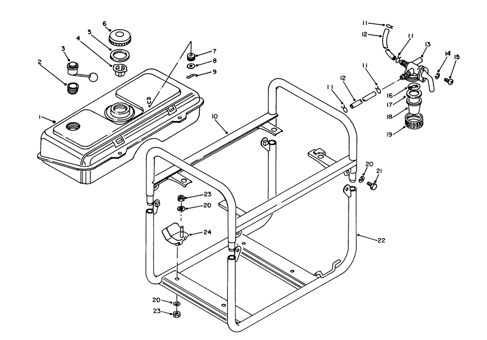 Fuel Tank & Frame Assembly Diagram and Parts List for 62018 3000001 - 3999999 Toro Generator