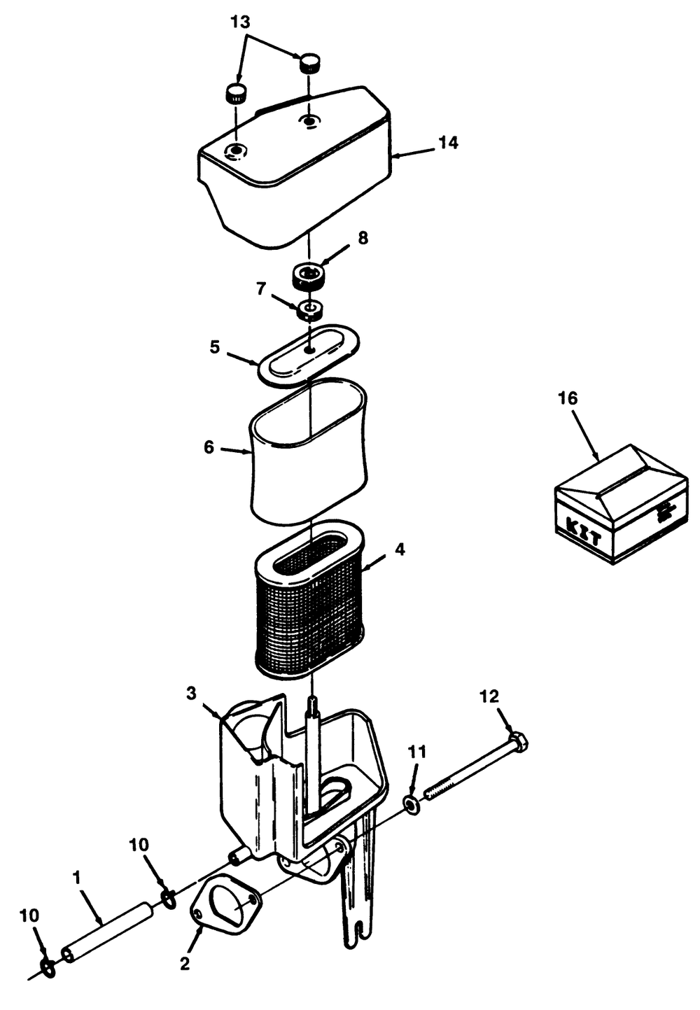 12hp Engine Air Cleaner Assembly Diagram and Parts List for R2-12O501 1000001 - 1999999 Toro Lawn Tractor