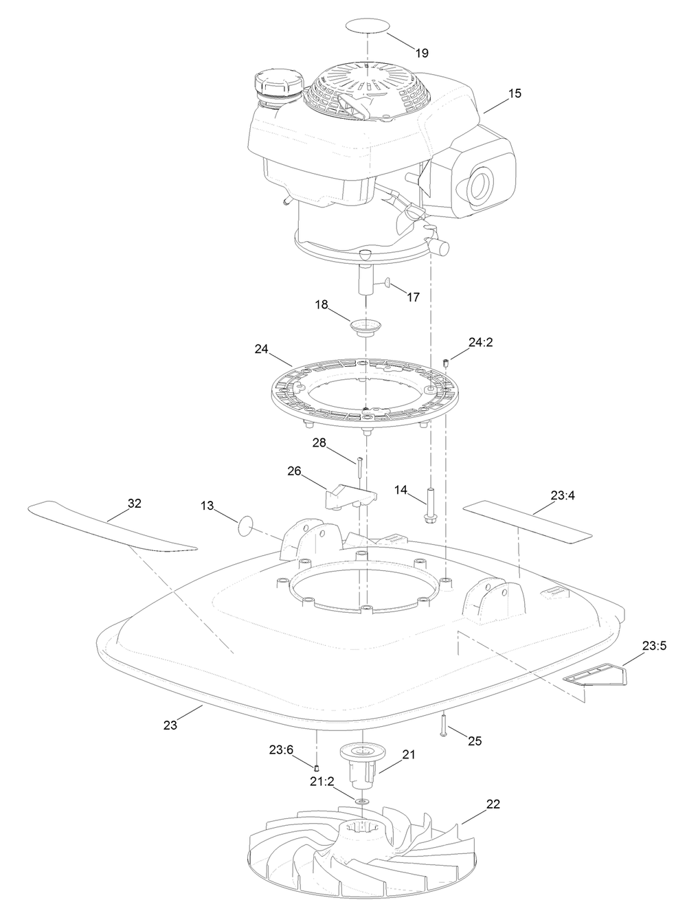 Engine And Deck Assembly Diagram and Parts List for 2604 315000001 - 315999999 Toro Lawn Tractor Accessories