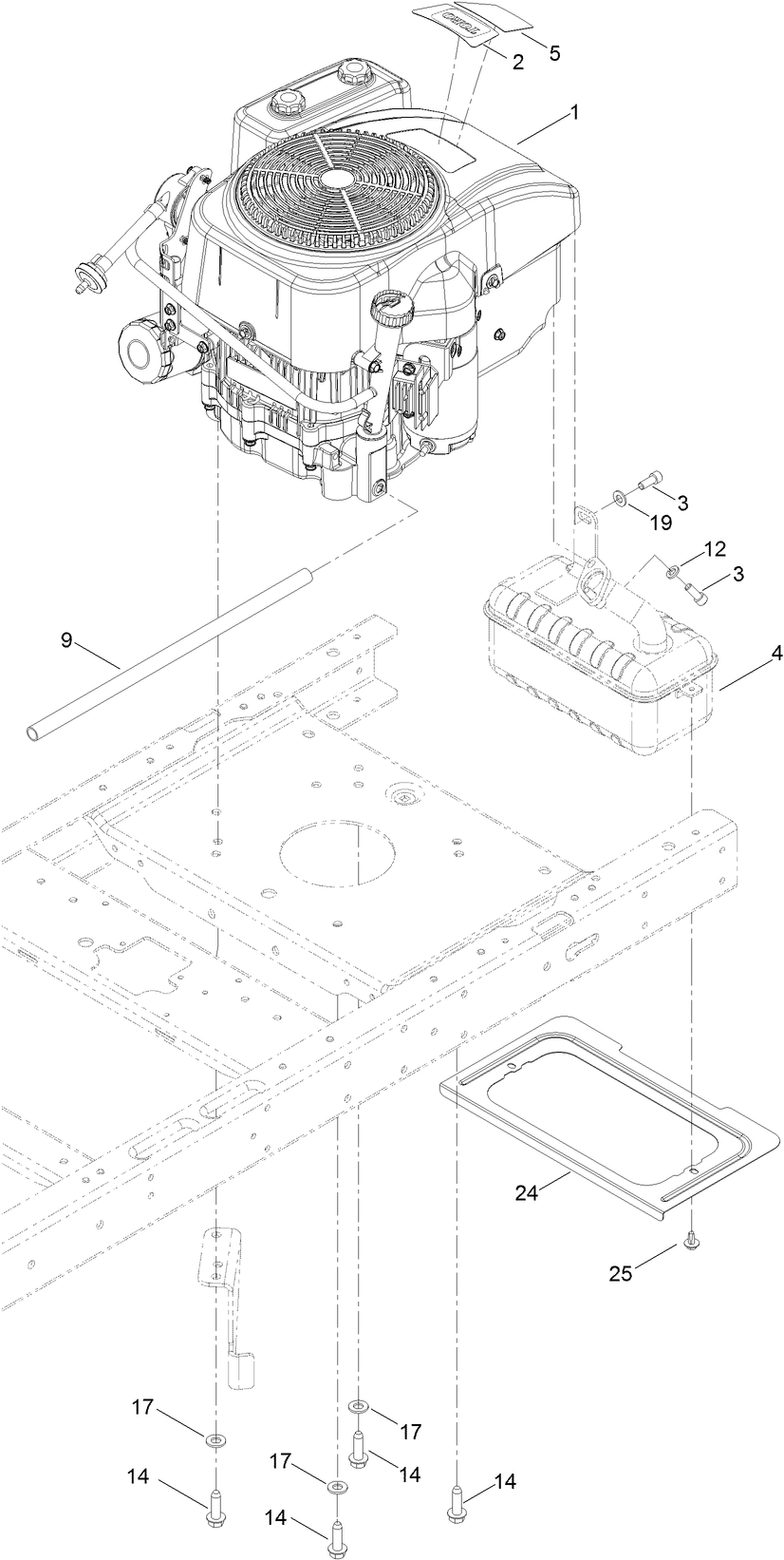 Engine And Muffler Assembly Diagram and Parts List for 74750 316000001 - 316999999 Toro Lawn Tractor