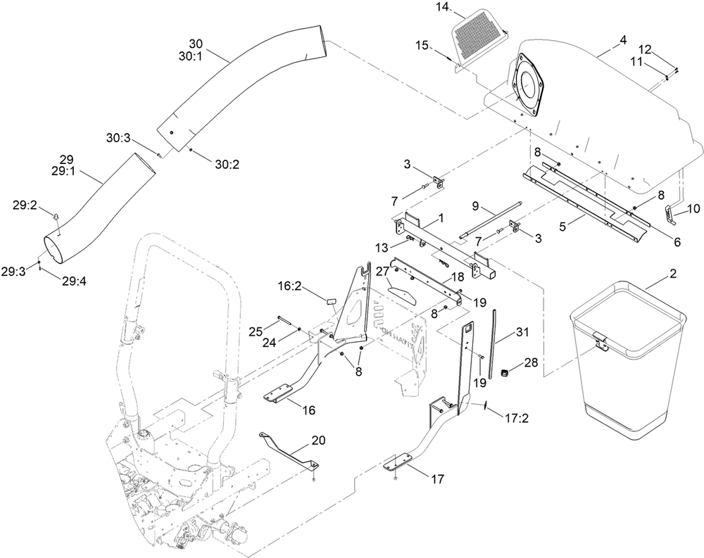 Bagger And Hood Assembly Diagram and Parts List for 79347 400000000 - 409999999 Toro Lawn Tractor