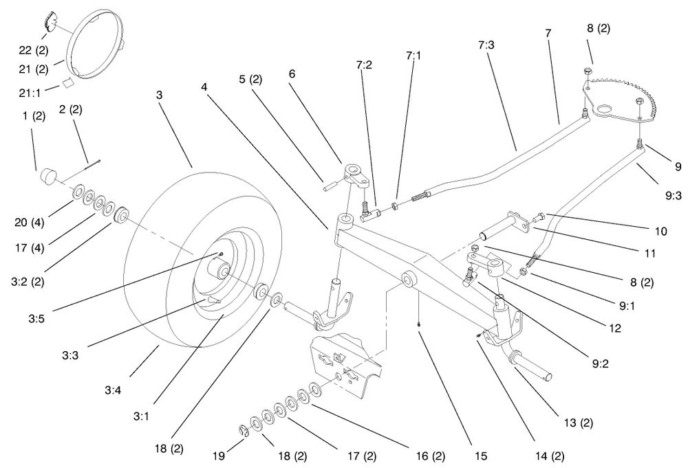Front Axle Diagram and Parts List for 72102 7900001 - 7999999 Toro Lawn Tractor