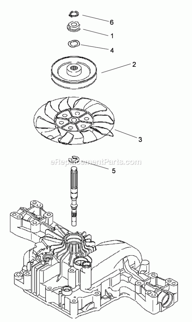 Fan Pulley Assembly Transmission Assembly No. Diagram and Parts List for 74585 312000001-312999999 Toro Lawn Mower