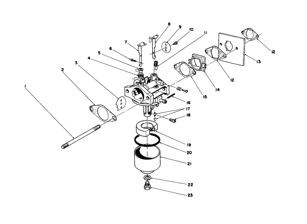 Carburetor Assembly Diagram and Parts List for 16212C 6000001 - 6999999 Toro Lawn Mower