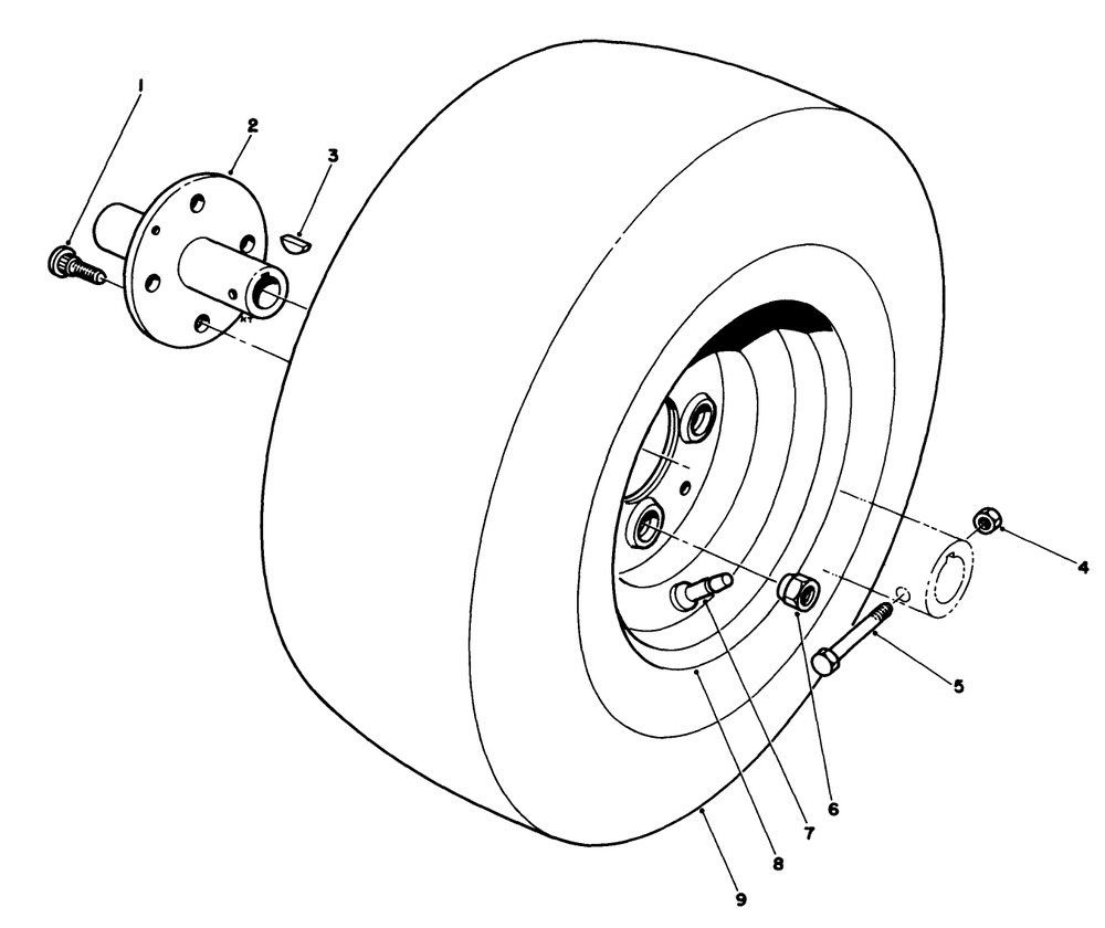 Front Wheel Assembly Diagram and Parts List for 30754 0000001 - 0999999 Toro Lawn Tractor