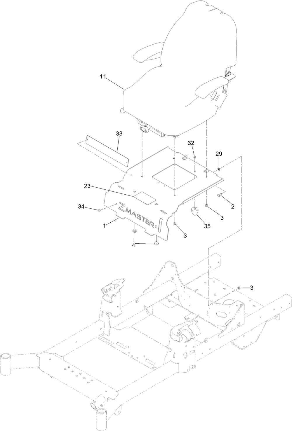 Seat Mount Assembly Diagram and Parts List for 77284 410200000-411582569 Toro Lawn Tractor