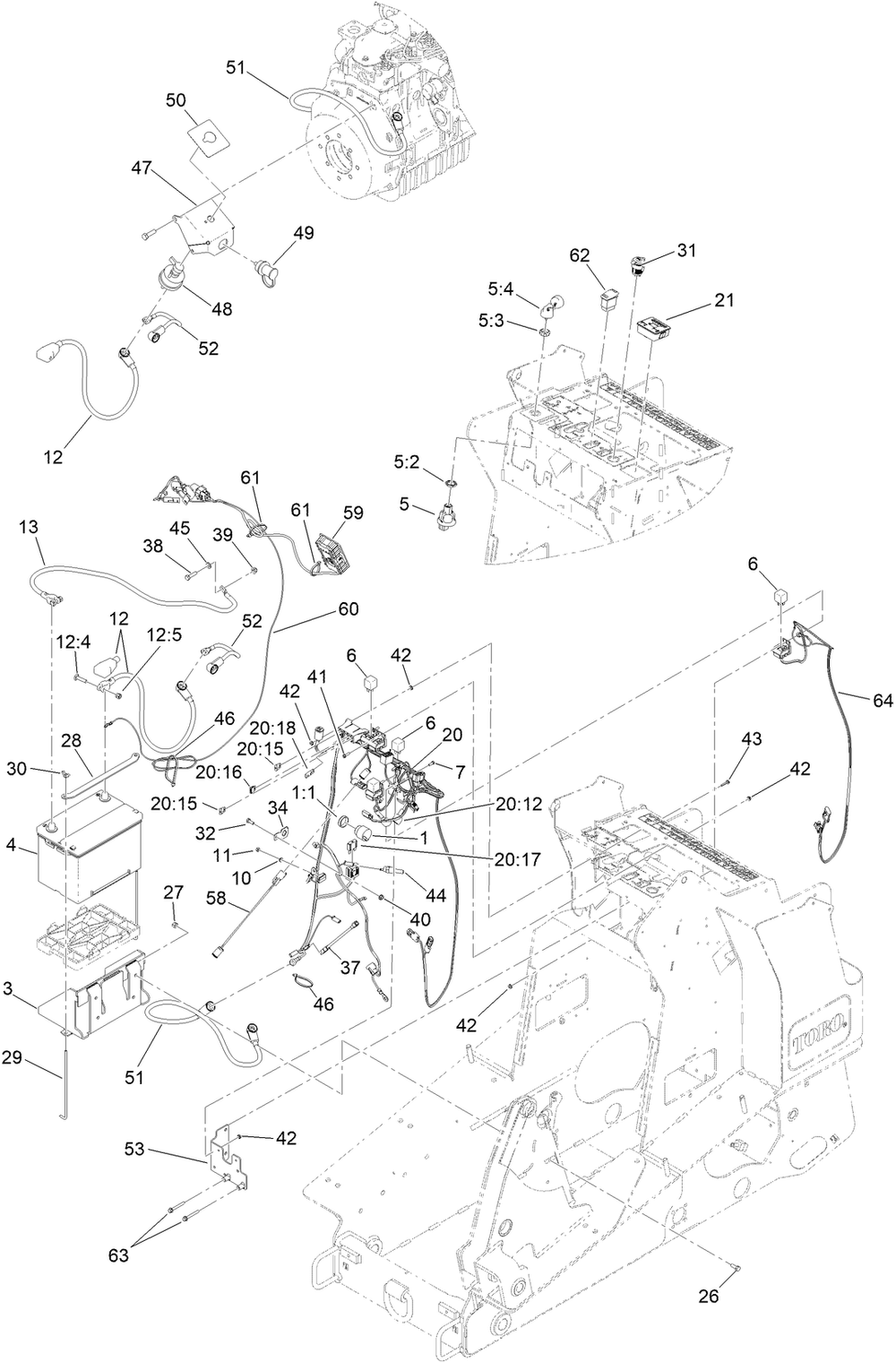 Electrical Assembly Diagram and Parts List for 22327G 410480000 - 411899999 Toro Lawn Tractor Accessories