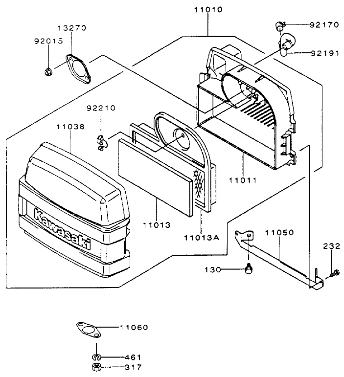Air-Filter/Muffler Assembly Kawasaki Fh500v-As10 Diagram and Parts List for 74170 990001 - 999999 Toro Lawn Tractor