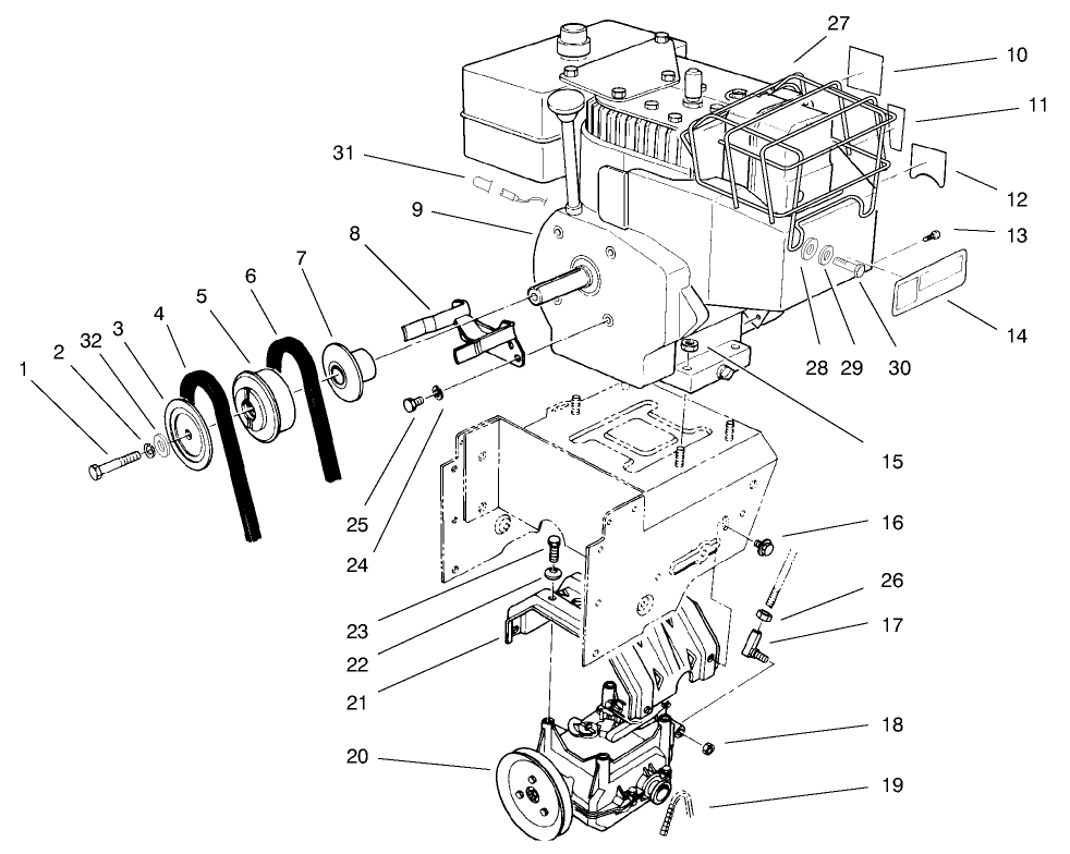 Engine Assembly Diagram and Parts List for 38555 790000001 - 799999999 Toro Snow Blower