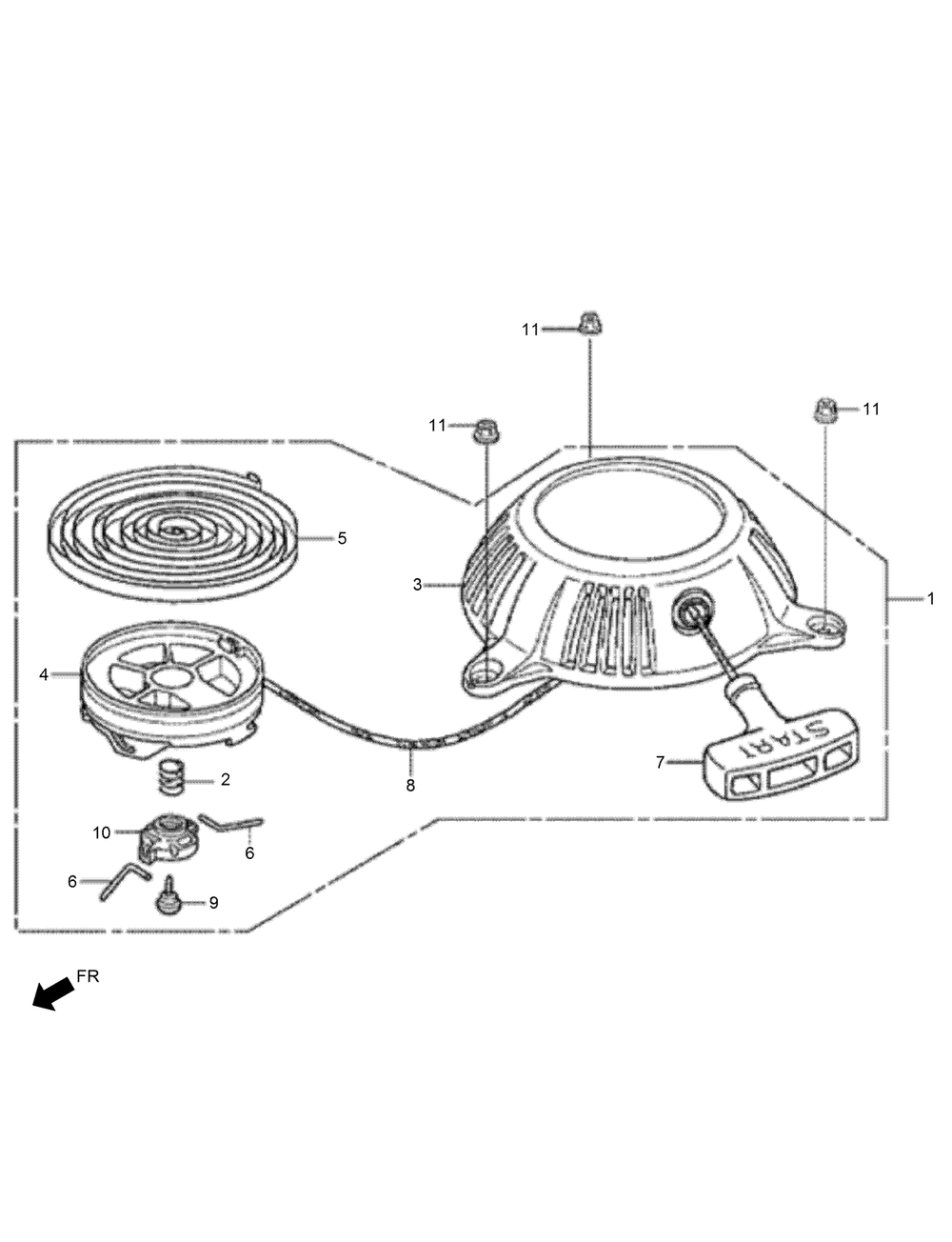 Recoil Starter Assembly Diagram and Parts List for 2600 313000001 - 313999999 Toro Lawn Tractor Accessories