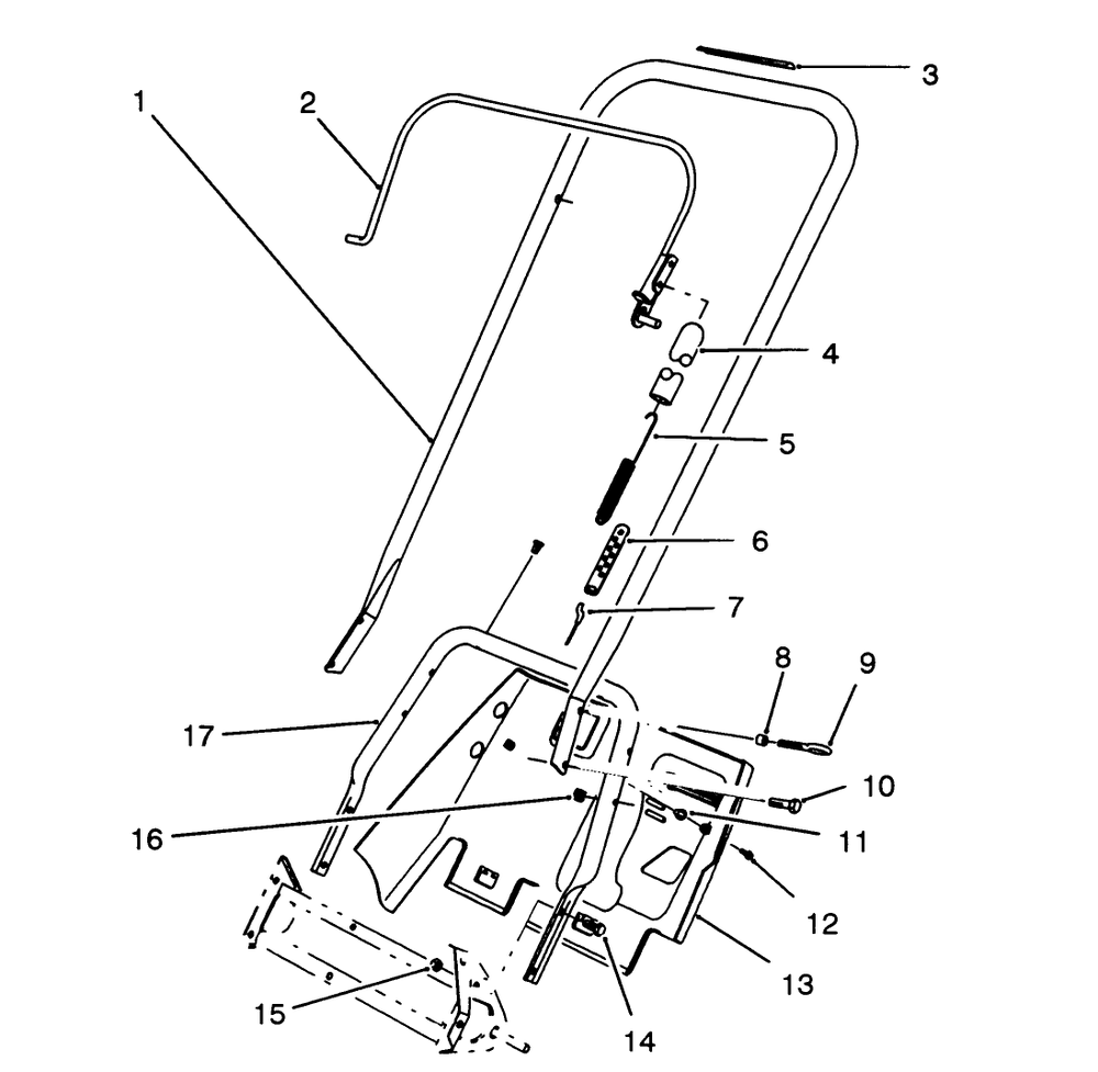 Handle Assembly Diagram and Parts List for 38191 3900001 - 3999999 Toro Snow Blower