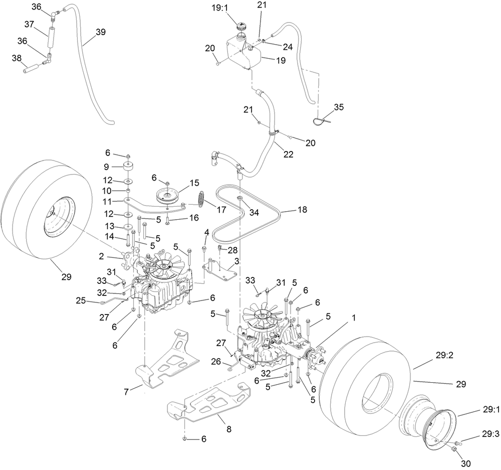 Ground Drive Assembly Diagram and Parts List for 74529 403294016-404313999 Toro Lawn Mower