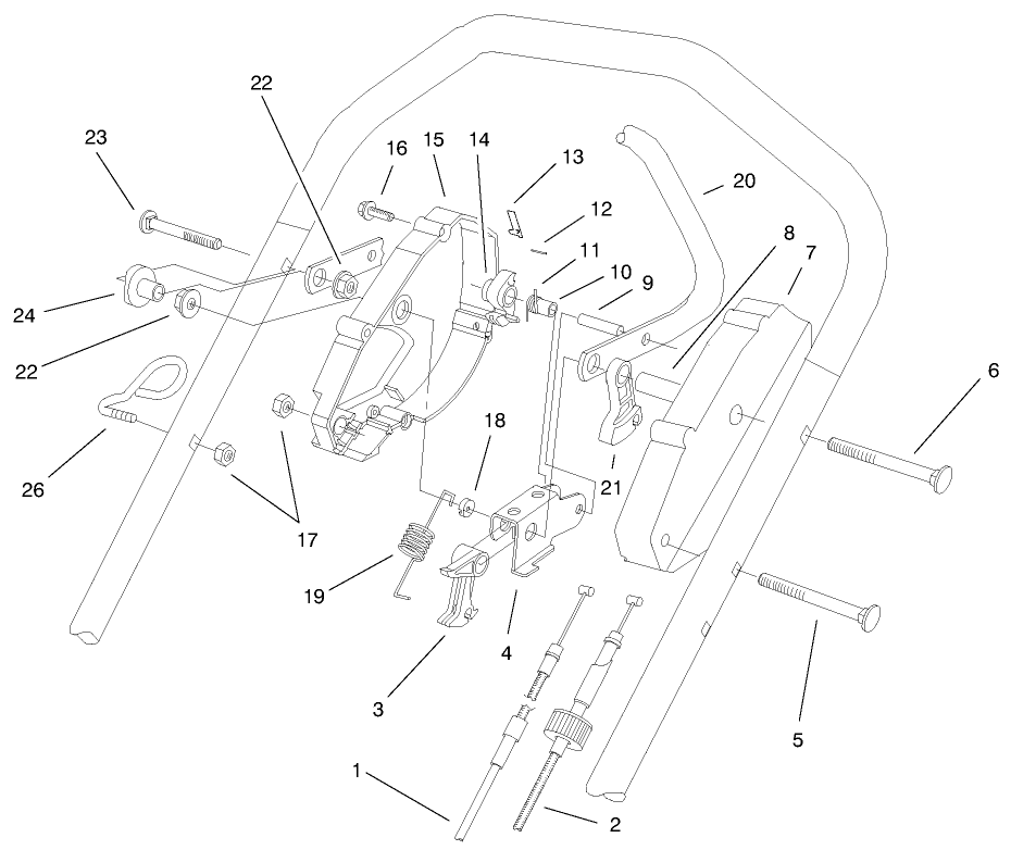 Handle Control Assembly Diagram and Parts List for 26638 9900001 - 9999999 Toro Lawn Mower