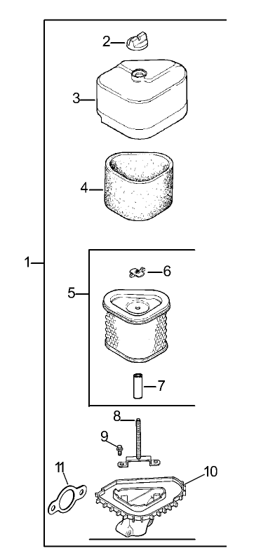 Air Intake And Filtration Assembly Diagram and Parts List for 30299TE (230000001-230999999)(2003) Toro Lawn Mower