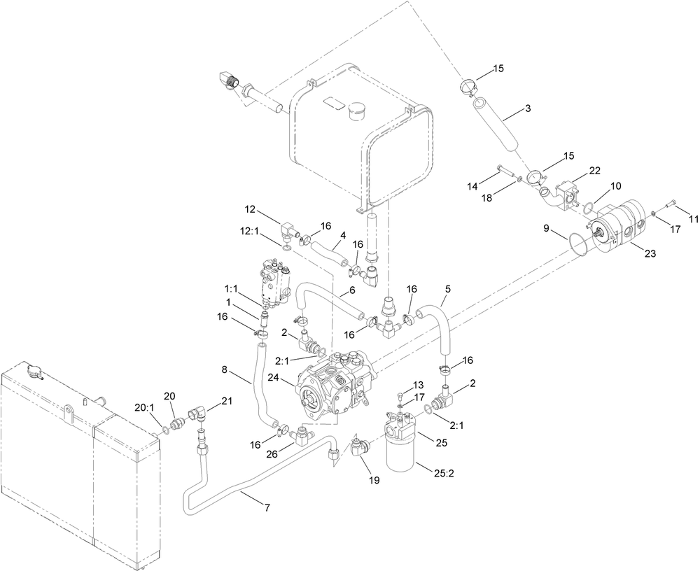 Pump Assembly Diagram and Parts List for 25403 400000000 - 401399999 Toro Lawn Tractor Accessories