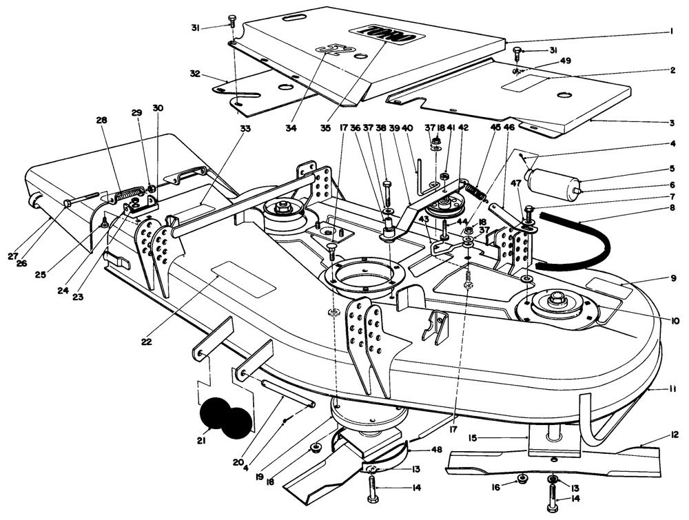 Cutting Unit Assembly Diagram and Parts List for 30152 700001 - 799999 Toro Lawn Mower