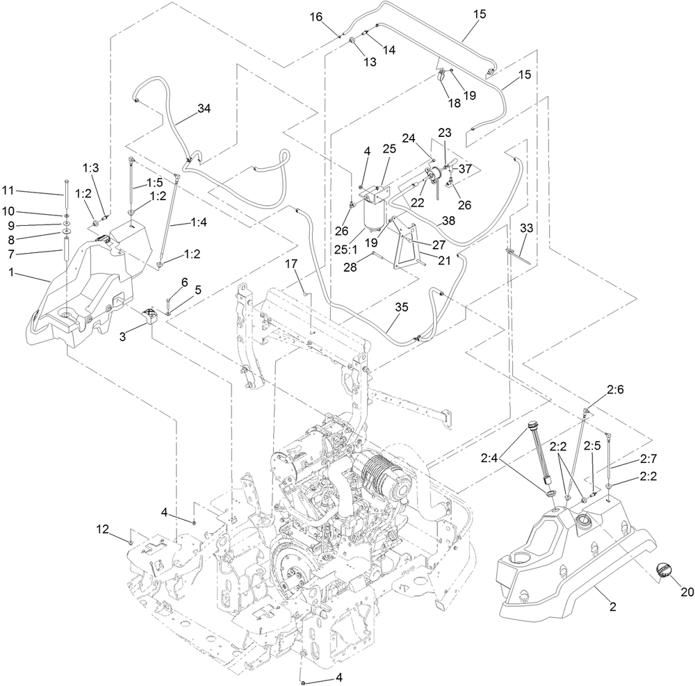 Fuel System Assembly Diagram and Parts List for 74096 400000000-403247446 Toro Lawn Tractor