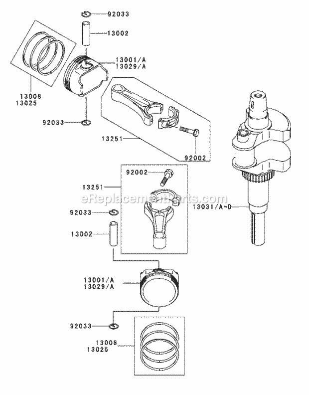 Piston/Crankshaft Assembly Kawasaki Fh601v-Ds Diagram and Parts List for 74179 230006001-230007000 Toro Lawn Mower