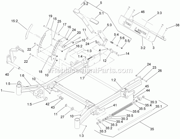 Front Frame Assembly Diagram and Parts List for 74263CP 270000001-270999999 Toro Lawn Mower