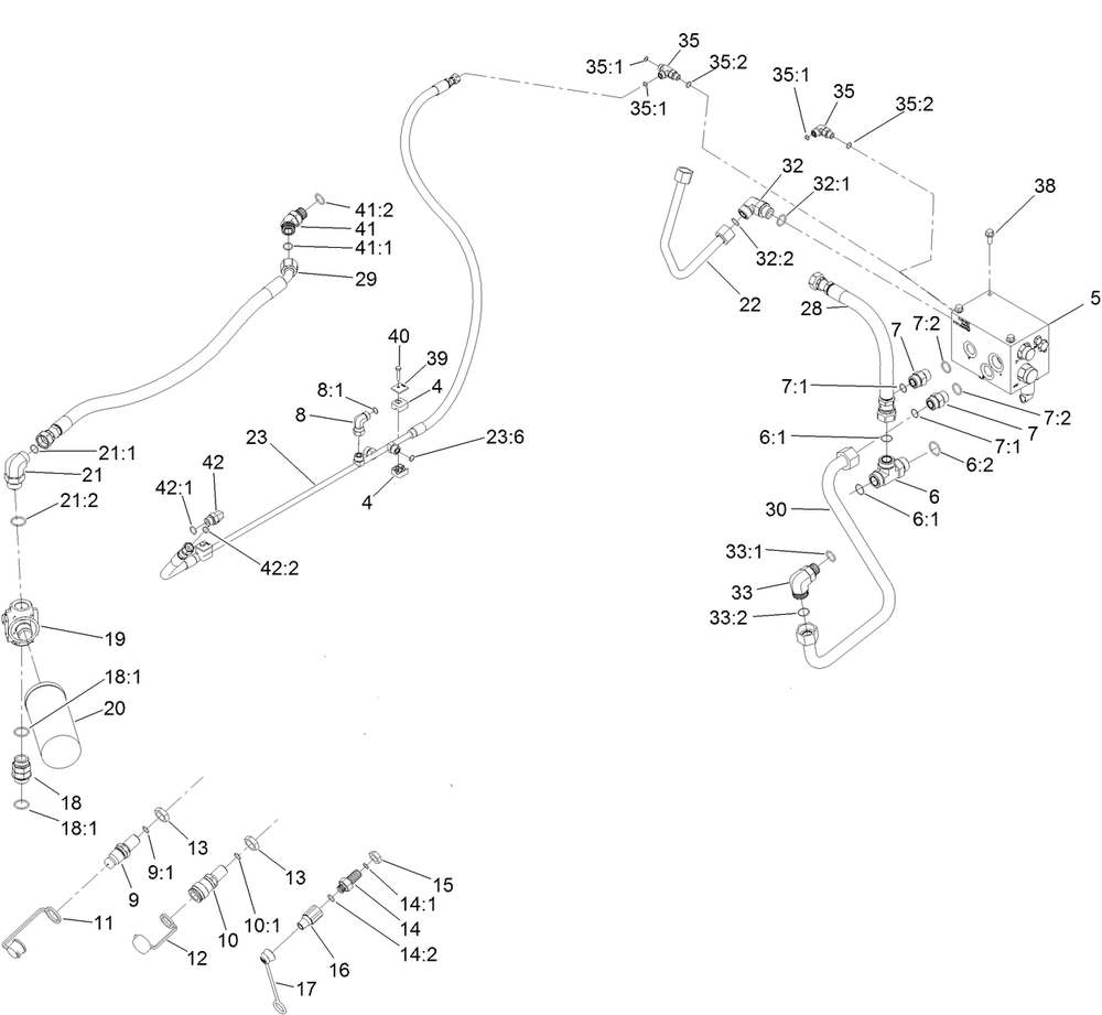 Auxiliary Hydraulic Assembly Diagram and Parts List for 22531 400000000 - 405539999 Toro Lawn Tractor Accessories