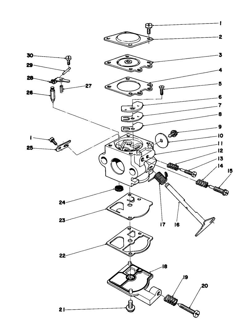 Carburetor Assembly Diagram and Parts List for 30930 0000001 - 0999999 Toro Leaf Blower / Vacuum