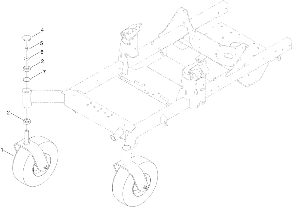 Front Caster Wheel Assembly Diagram and Parts List for 76602 400000000 - 412999999 Toro Lawn Tractor