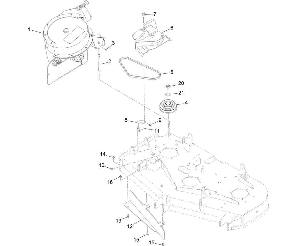 Blower And Drive Assembly Diagram and Parts List for 78402 400000000-410142485 Toro Lawn Tractor