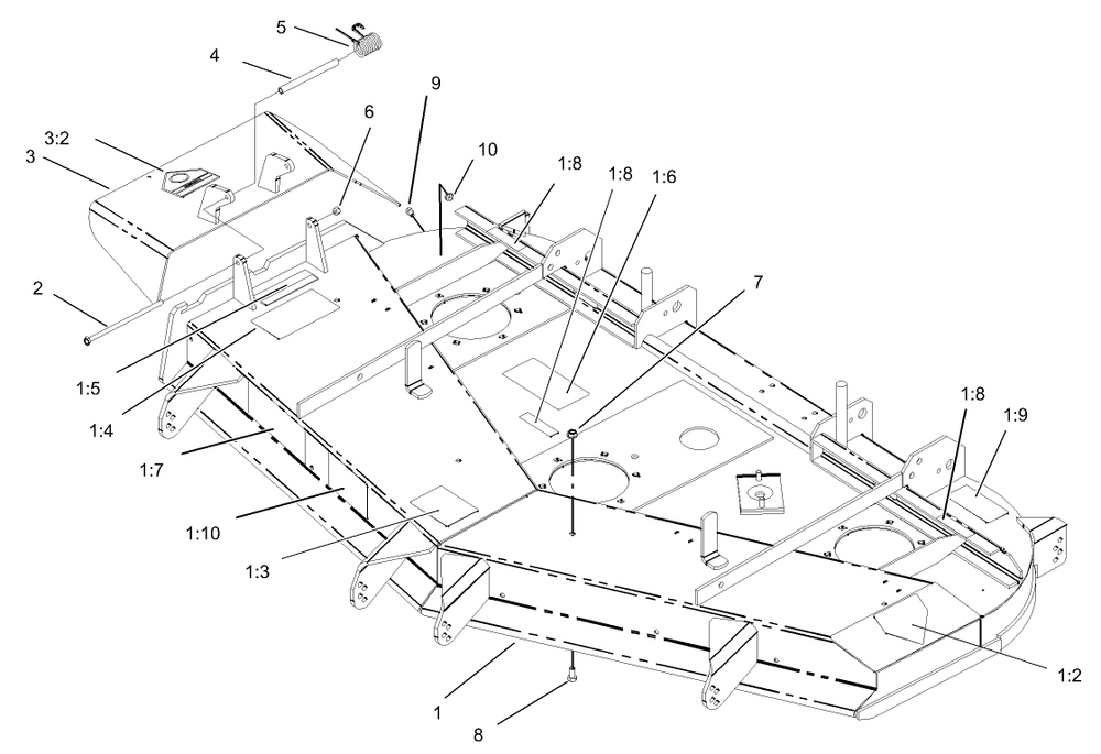 Deck Assembly Diagram and Parts List for 74213 (230006001-230999999)(2003) Toro Lawn Mower