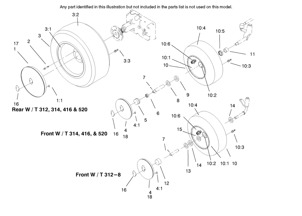 Wheel Assemblies Diagram and Parts List for 73441 7900001 - 7999999 Toro Lawn Tractor