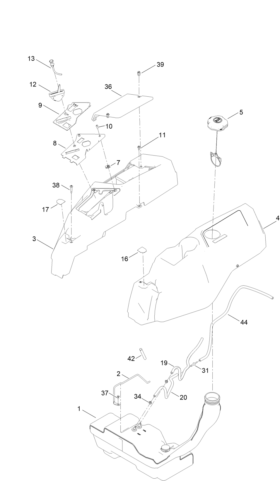 Body Styling And Fuel Pod Assembly Diagram and Parts List for 75314 409400000 - 411415118 Toro Lawn Tractor
