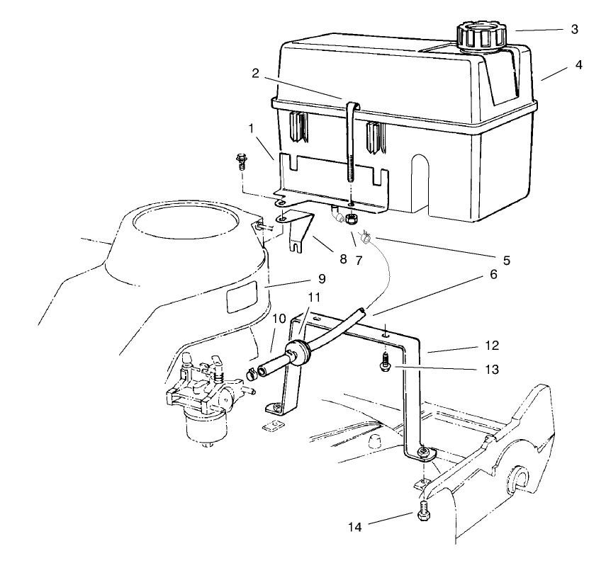 Gas Tank Assembly Diagram and Parts List for 22040 8900001 - 8999999 Toro Lawn Mower