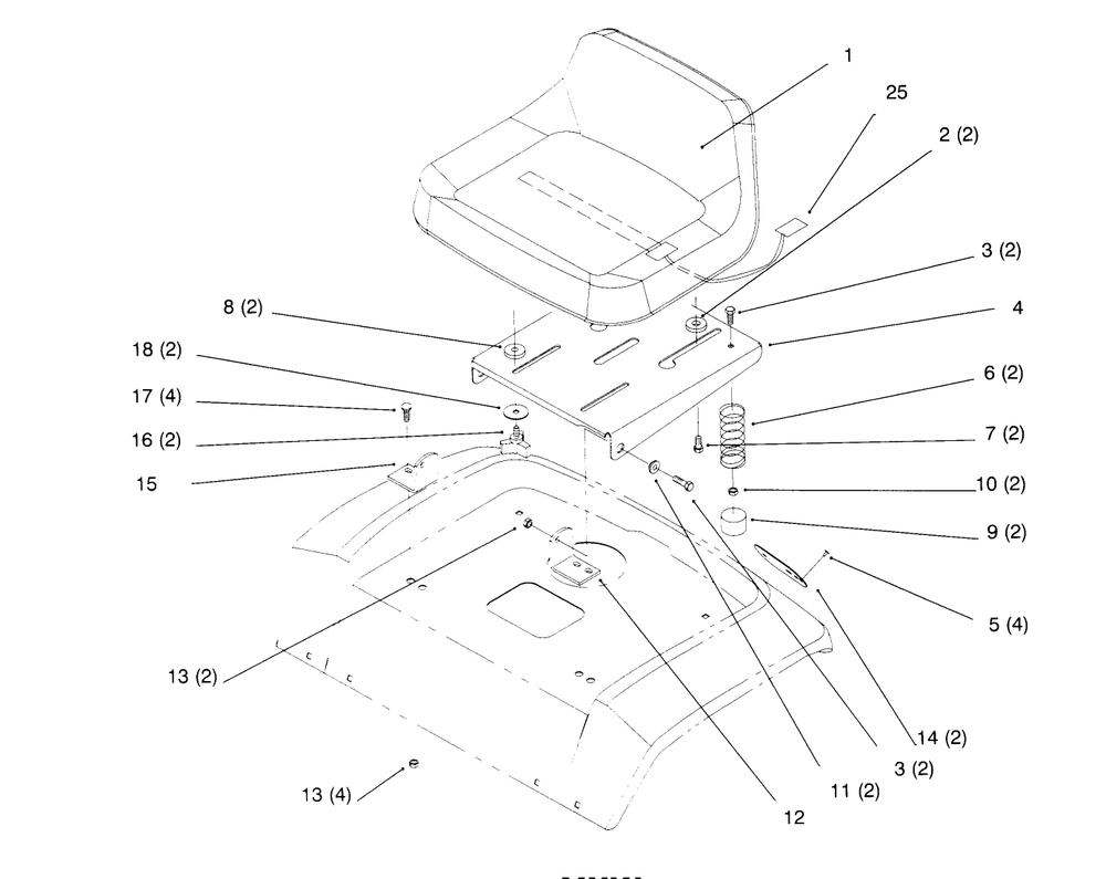 Seat Diagram and Parts List for 72042 5900001 - 5900796 Toro Lawn Tractor